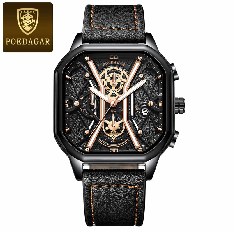 Poedagar PO922 Chronograph Luminous Date Man Leather Belt Wristwatch